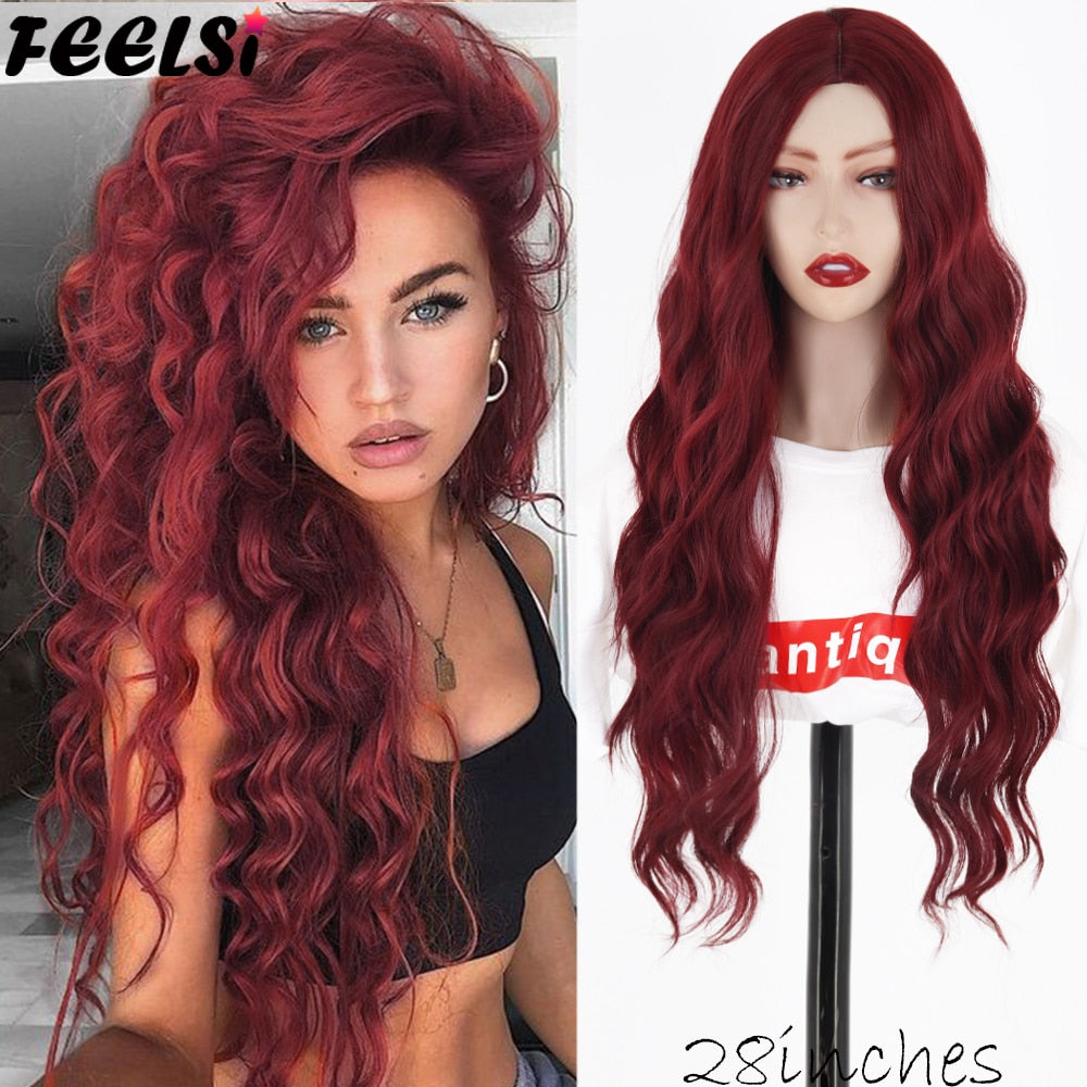 FEELSI Synthetic Pure Long Water Wave Halloween Wig