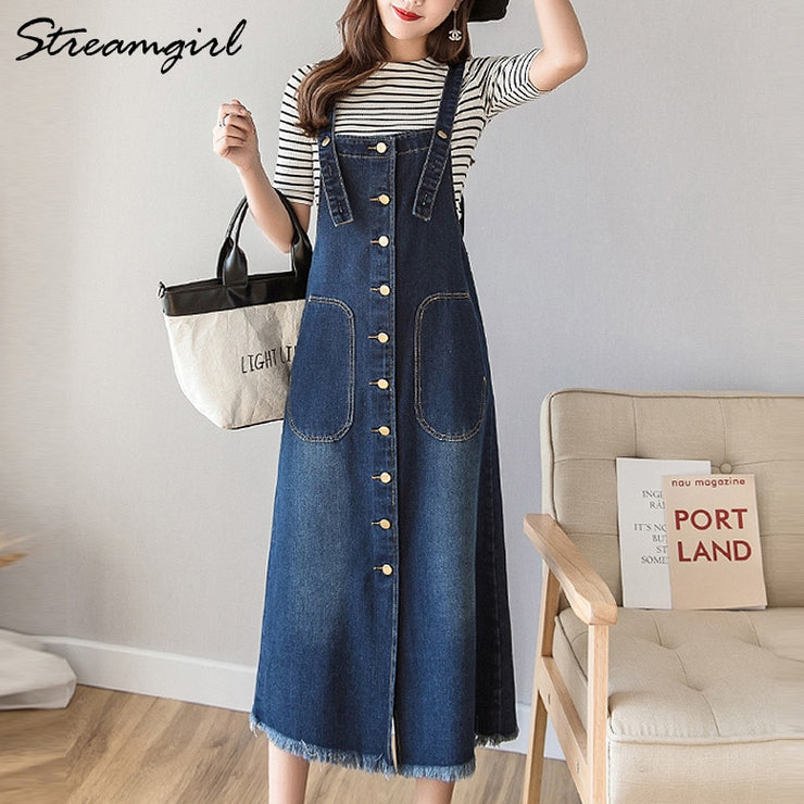 High Waist Suspenders Stream girl Long Pencil Denim Skirts