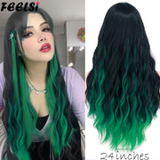 FEELSI Synthetic Pure Long Water Wave Halloween Wig