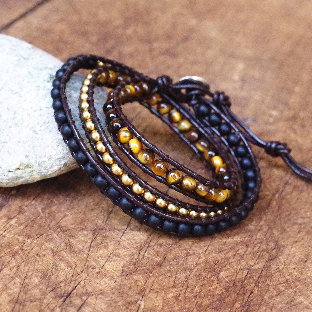 Leather Bracelet Natural Stone 4mm Tiger Eye