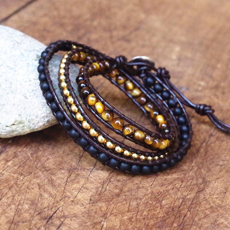 Leather Bracelet Natural Stone 4mm Tiger Eye