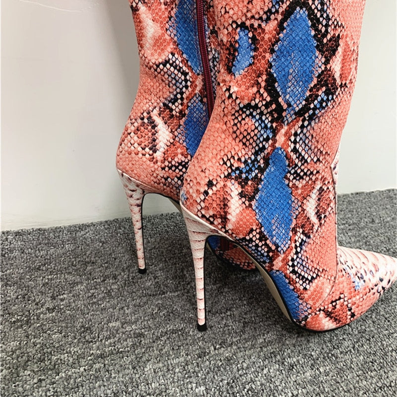 Pointed Toe Snake Print Stilettos