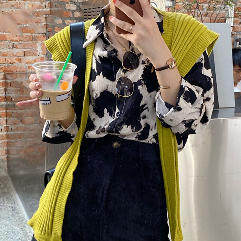 Cow Print Long Sleeve Blouse