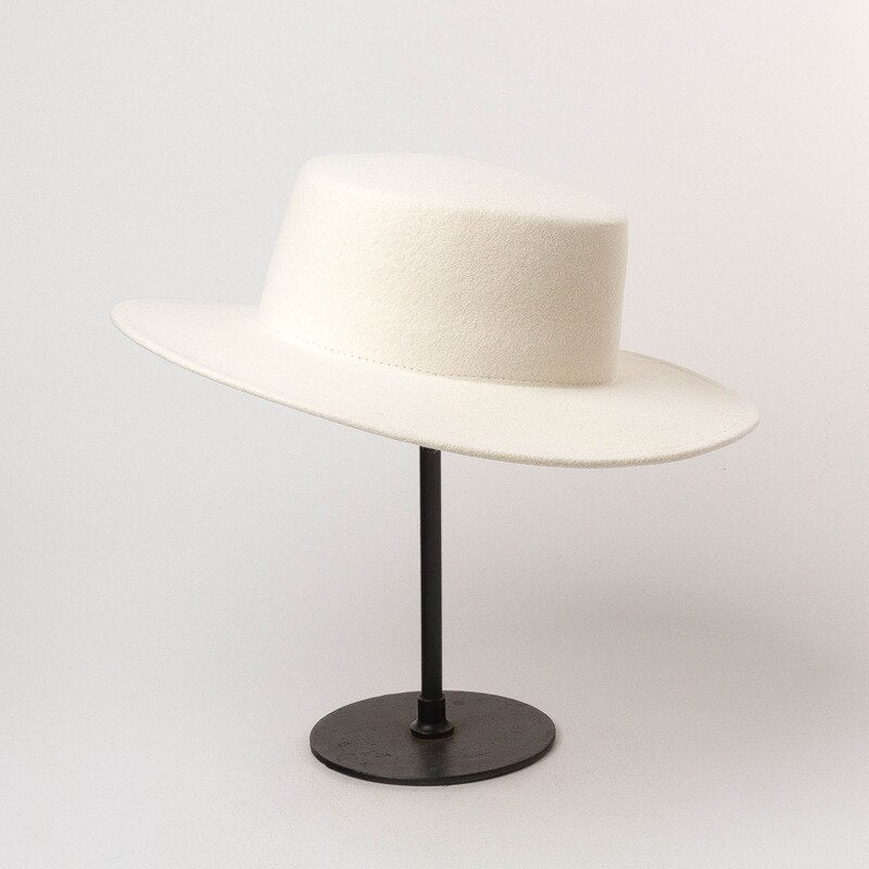 Pork Pie 100% Wool White Wide Brim Fedoras