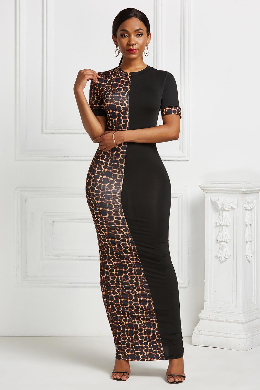 Stretchy Leopard Print Patchwork Bodycon Dresses