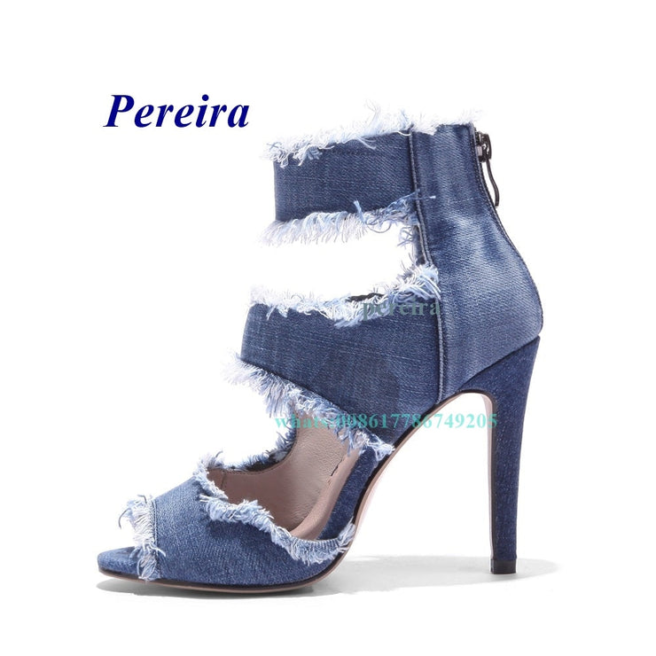 Denim Peep Toe Stiletto Back Zipper