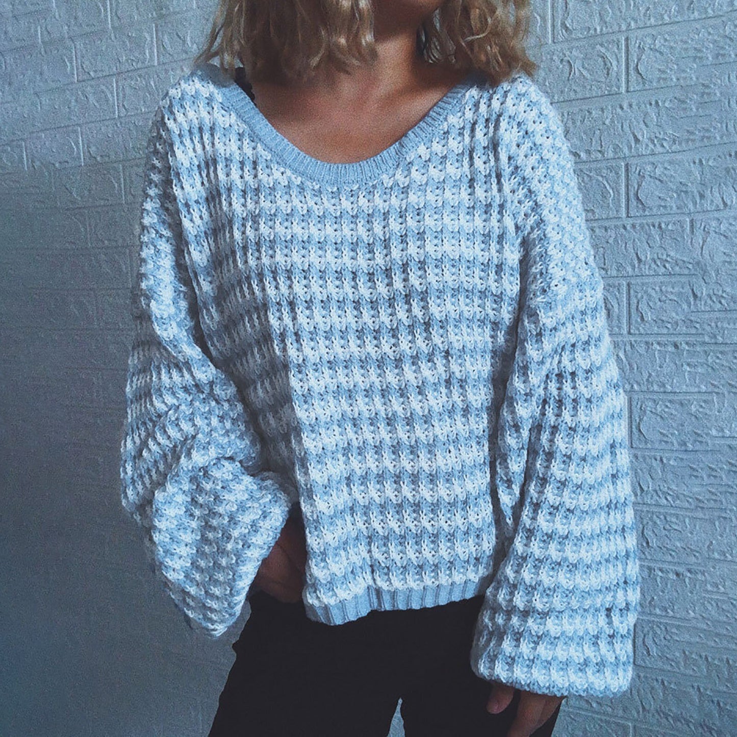 Wide V-Neck Knitted Chic Sweater