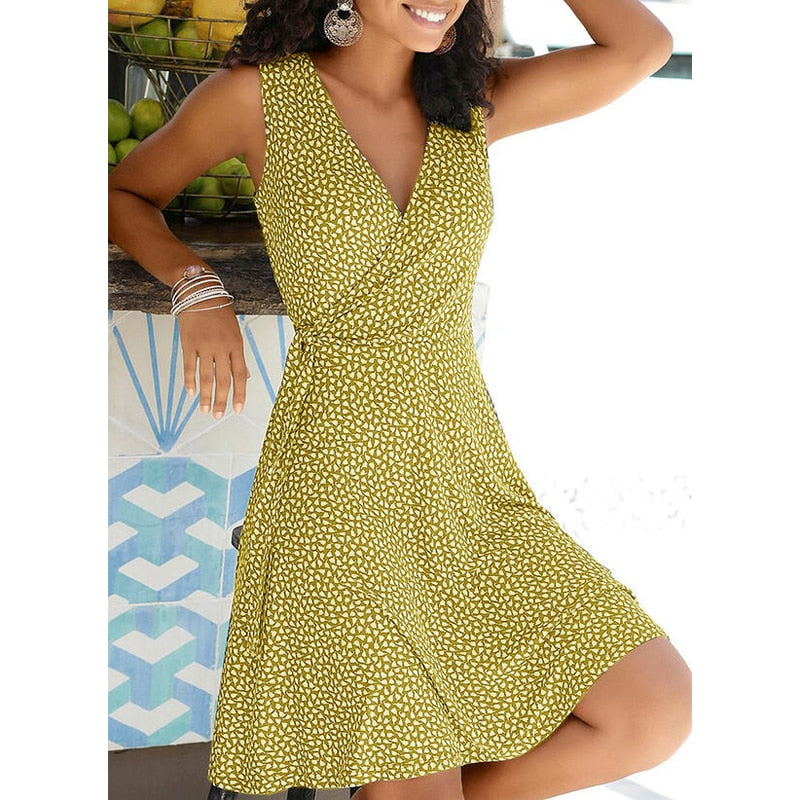 Polka Dot V Neck Sleeveless Dresses