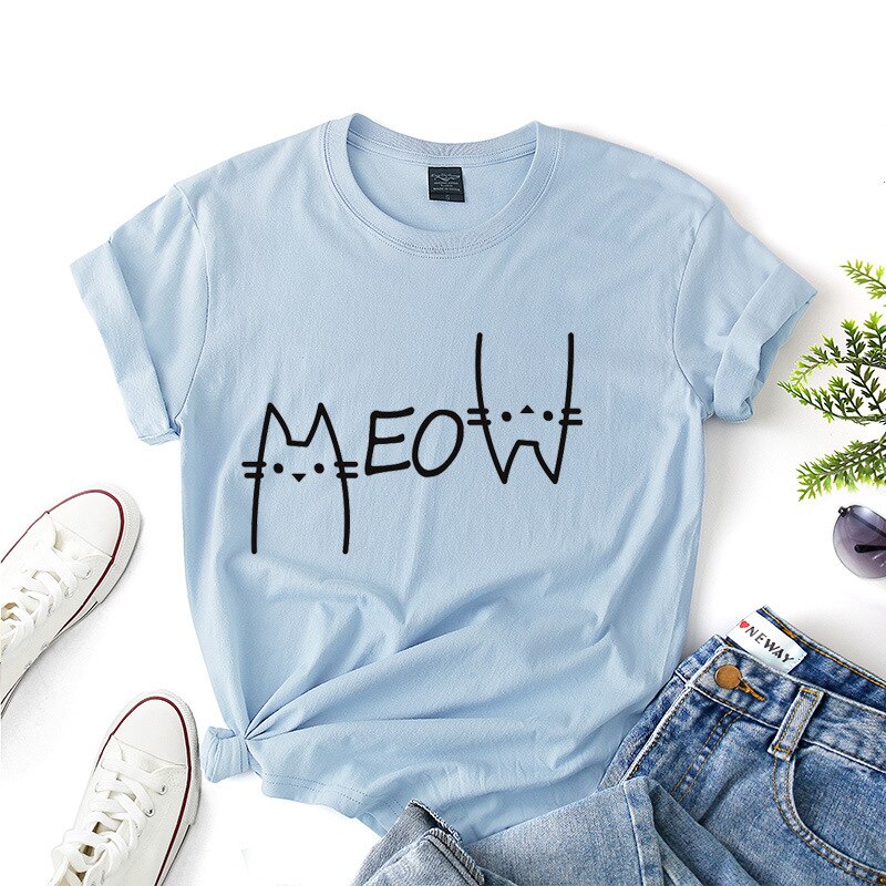 Meow Printed Cotton T-Shirts