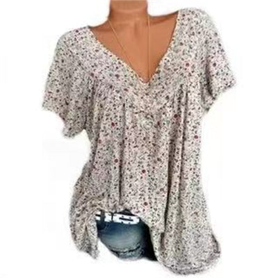 Short Sleeve Flower T Shirt V neck