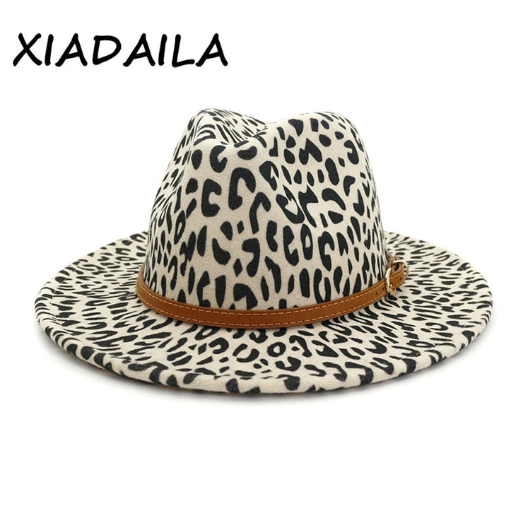 Leopard Print Wool Felt Fedora Hats