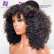 Brazilian Remy Kinky Curly Human Hair Wig With Bangs