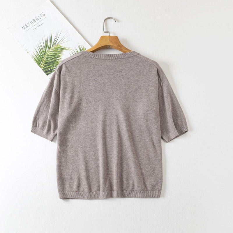 V Neck Half Sleeve Knitted  T Shirt