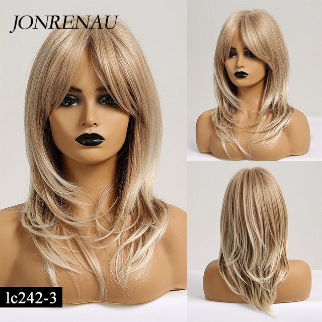 JONRENAU Middle Long Straight Hair with Bangs Heat Resistance