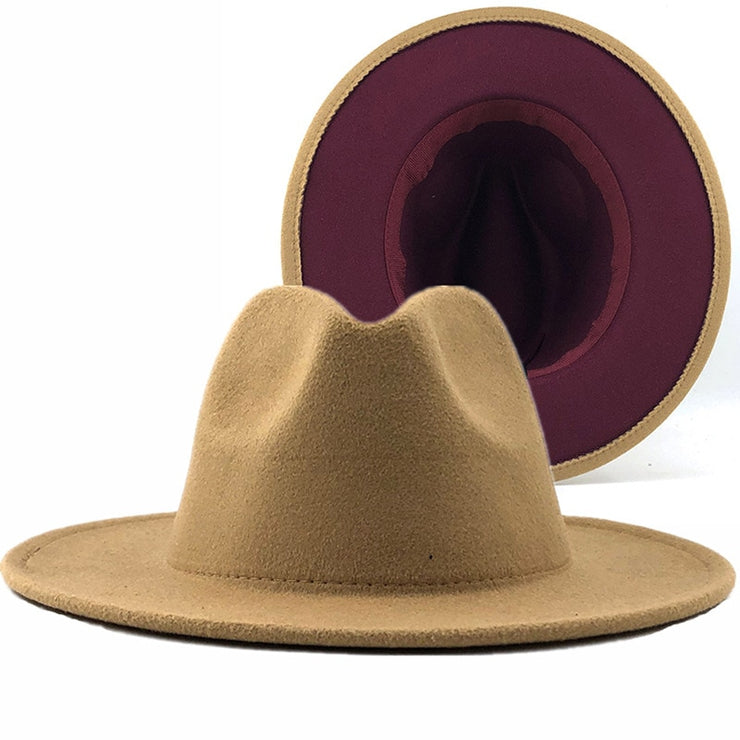 Wide Brim Unisex Patchwork Wool Felt Fedora