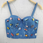 SXTHAENOO Denim Bustier Bra