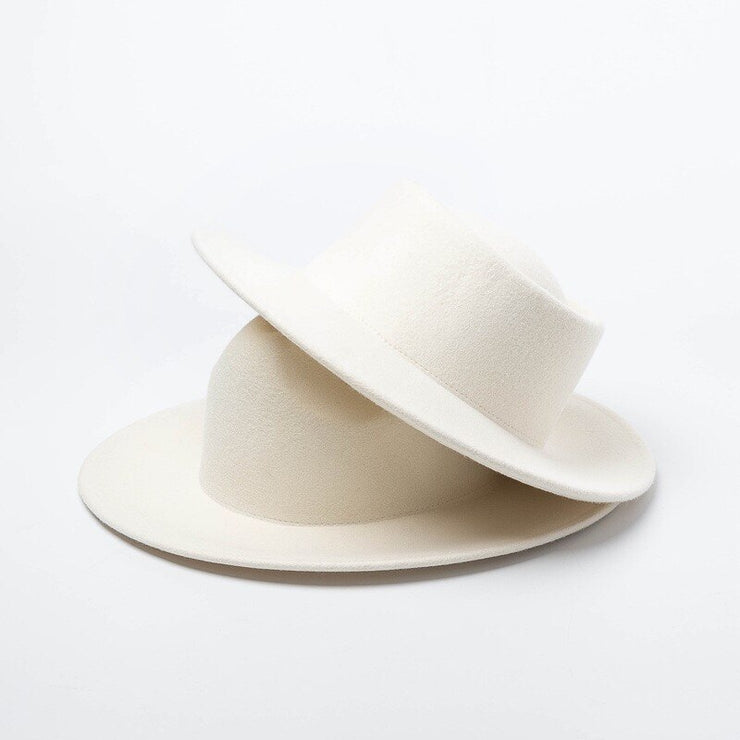 Pork Pie 100% Wool White Wide Brim Fedoras