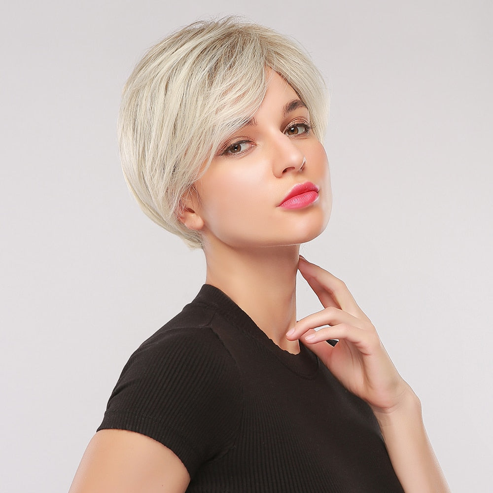 GEMMA Synthetic Wigs with Side Bangs Pixie Cut