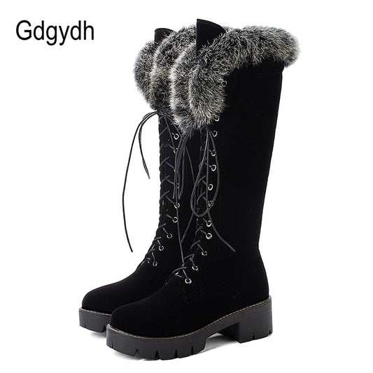 Knee High Suede Lace-up Snow Boots