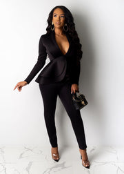 Two Piece Ruffled Blazers Pants Suit