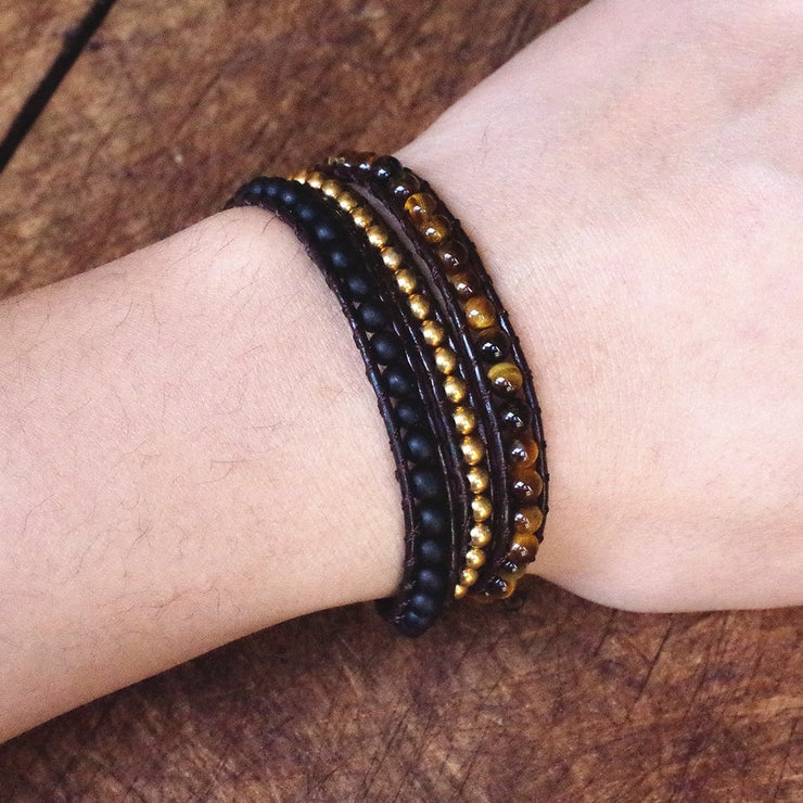 Leather Bracelet Natural Stone 4mm Tiger Eye