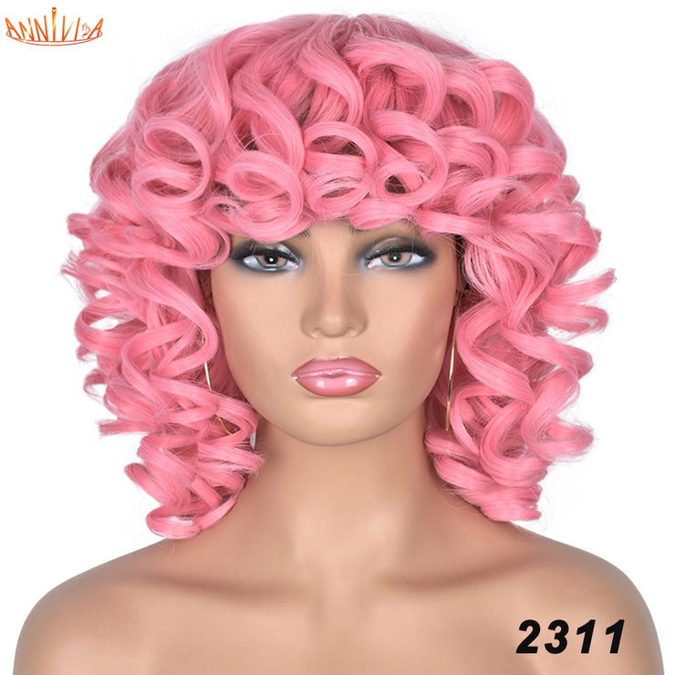 Short Curly Afro Wig with Bangs High Temperature Fiber