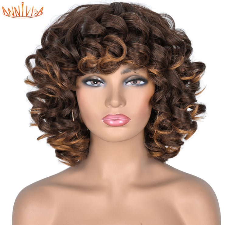 Short Curly Afro Wig with Bangs High Temperature Fiber