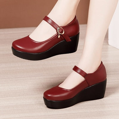 Leather Platform Wedge Soft Sole