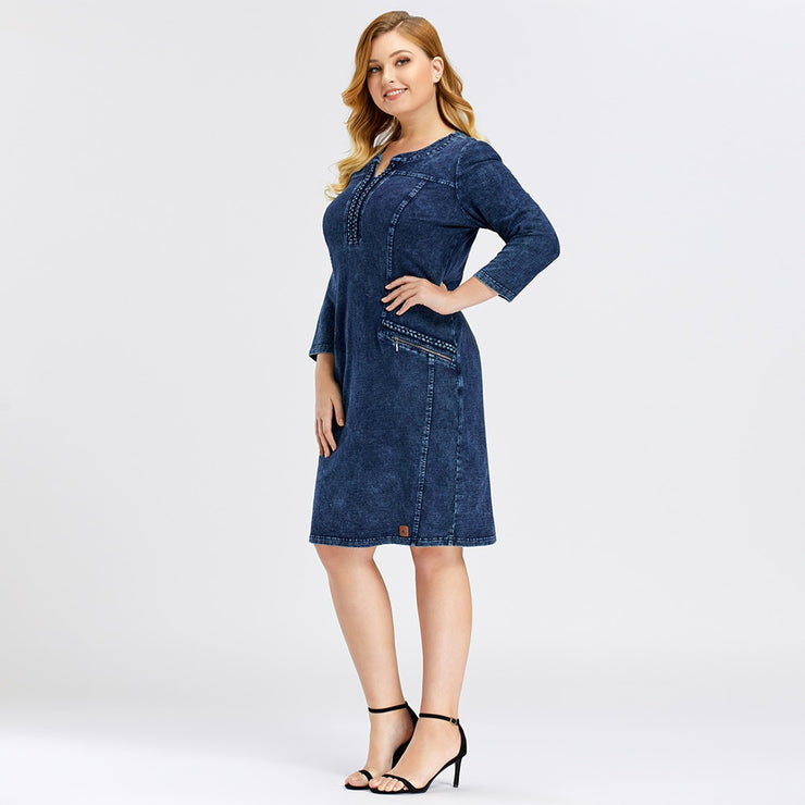 Elasticity Knitted Denim Dresses Slim Fit