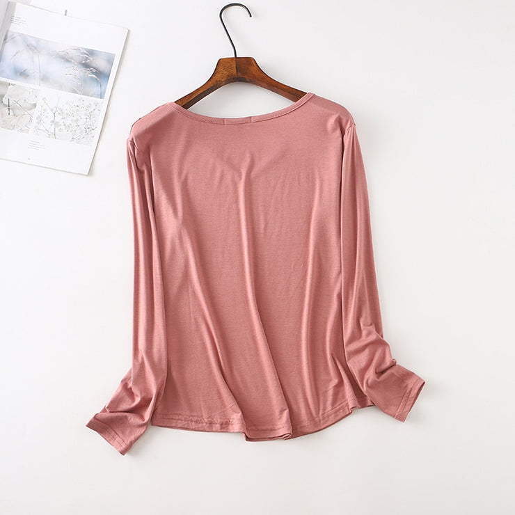 Long Sleeve V Neck Stretch T Shirt