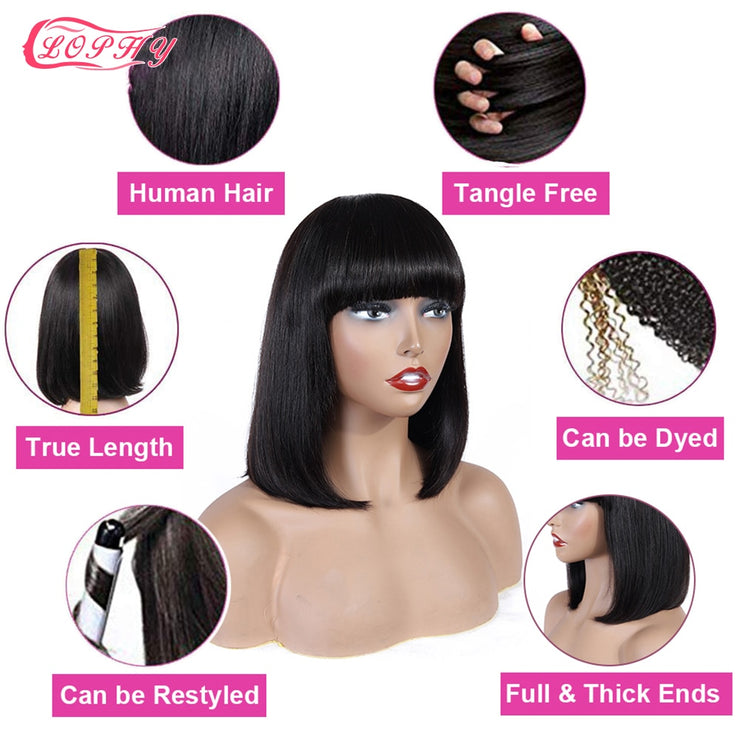 Straight Bob Human Hair Wigs with Bangs