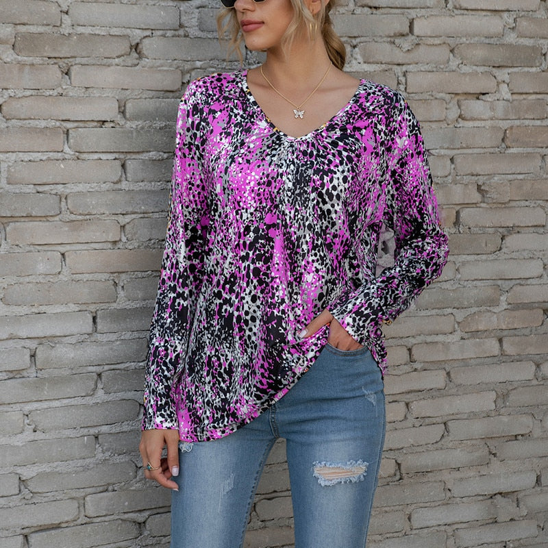 Leopard Printed V-Neck Blouses