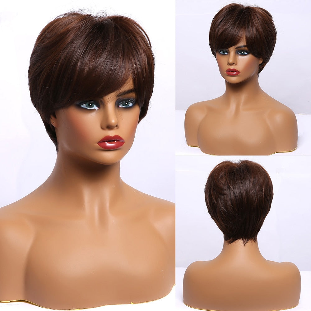 GEMMA Synthetic Wigs with Side Bangs Pixie Cut