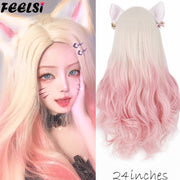 FEELSI Synthetic Pure Long Water Wave Halloween Wig