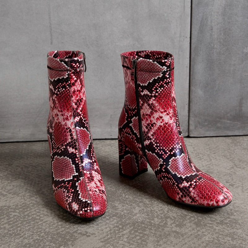 Snake Print Ankle Boots