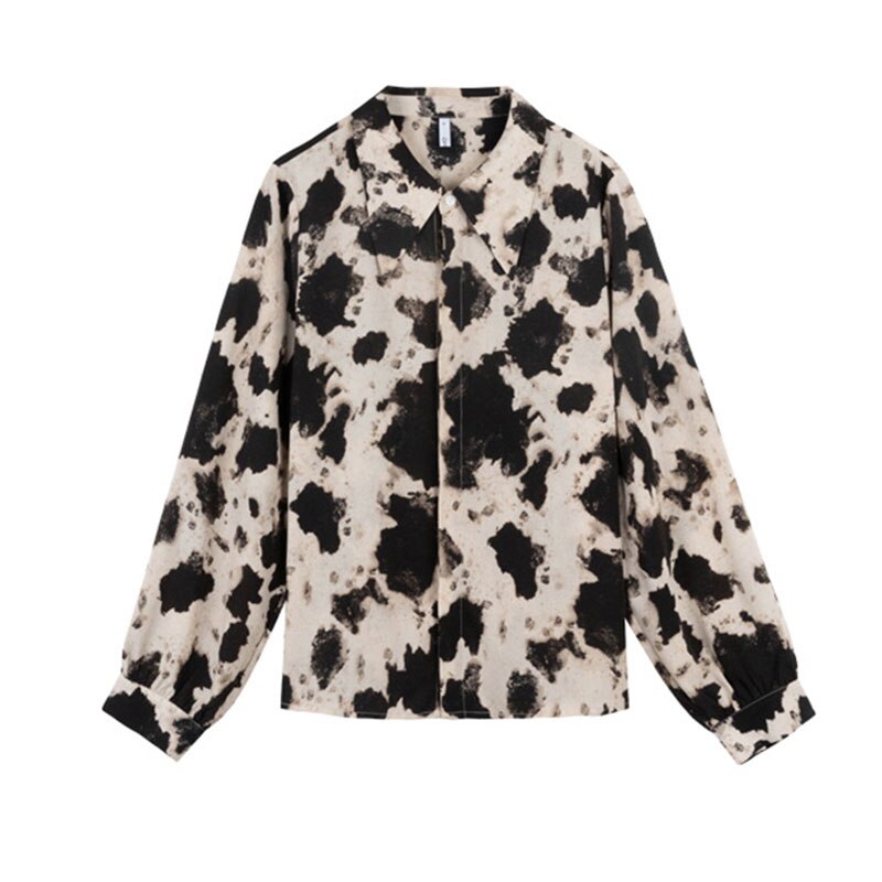 Cow Print Long Sleeve Blouse