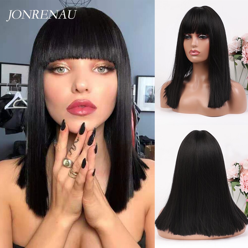 JONRENAU Middle Long Straight Hair with Bangs Heat Resistance