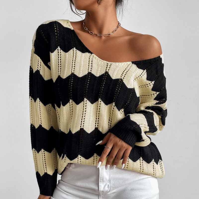 Loose Striped Wide Neck Sweater