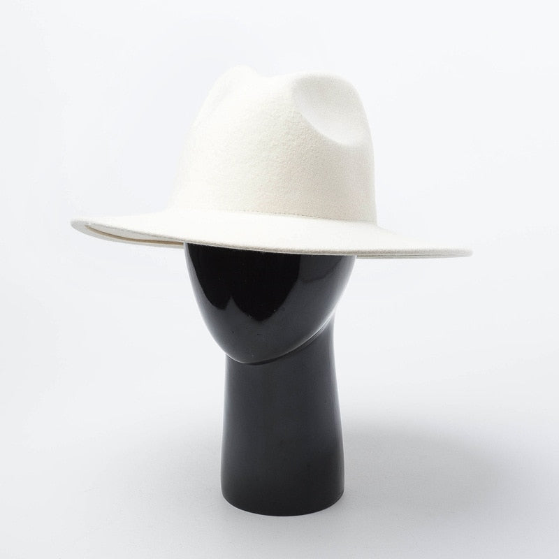 Ladys Wool Felt White Wide Brim Fedoras