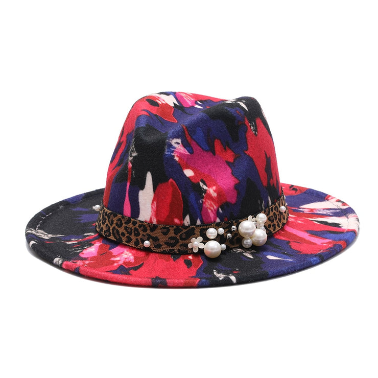 Leopard Print Wool Felt Fedora Hats