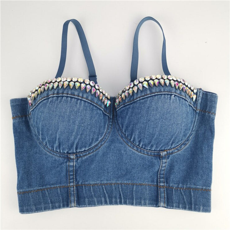 SXTHAENOO Denim Bustier Bra