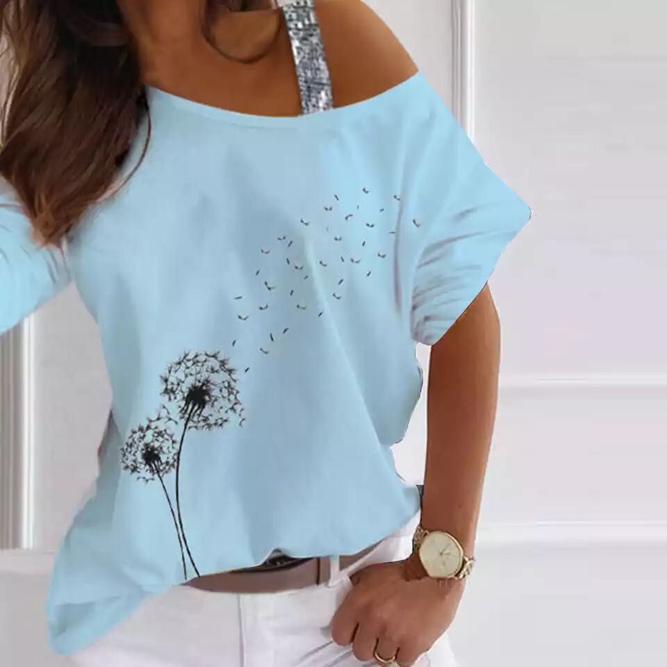 Sequined Loose Off Shoulder Shirts