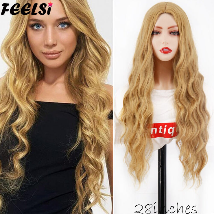 FEELSI Synthetic Pure Long Water Wave Halloween Wig