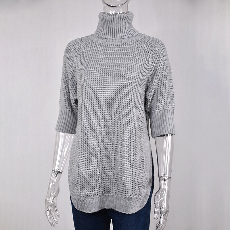 Turtleneck Pullover Irregularly Knitted Sweater