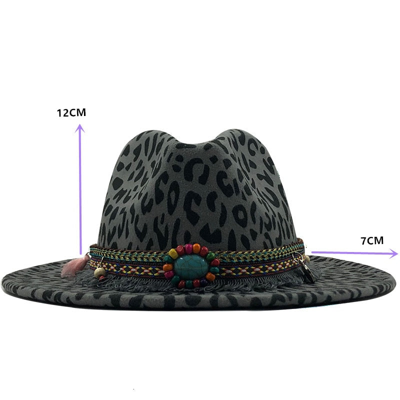 Unisex Flat Brim Leopard Fedora