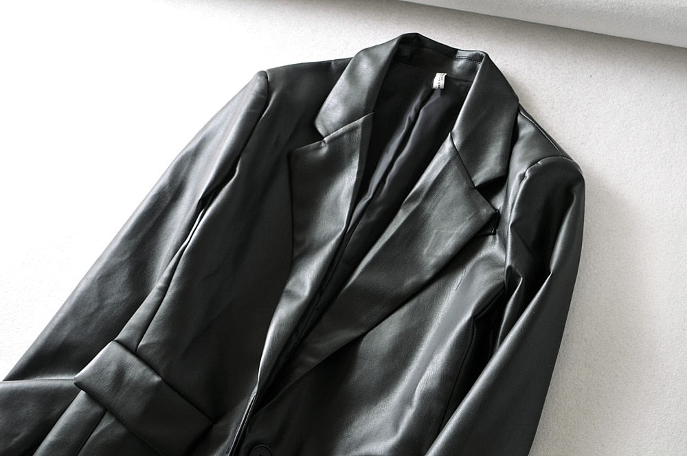 Loose Leather Blazer Coats