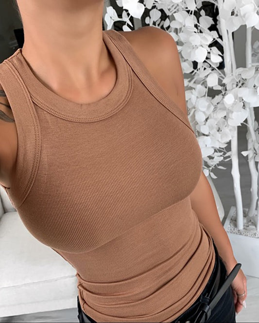 Ribbed Neck Tank Tops