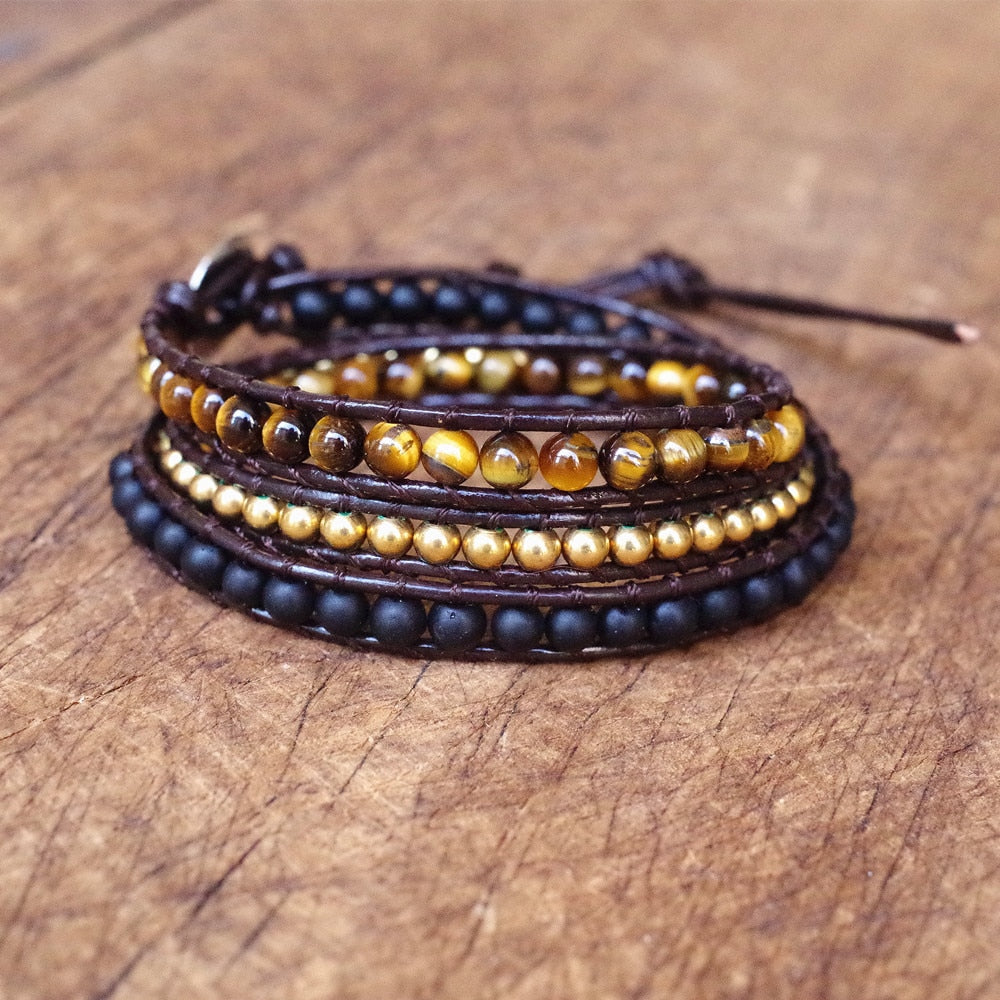 Leather Bracelet Natural Stone 4mm Tiger Eye