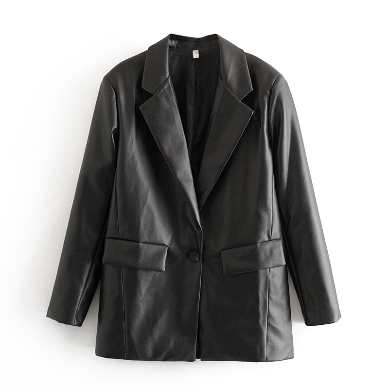 Loose Leather Blazer Coats