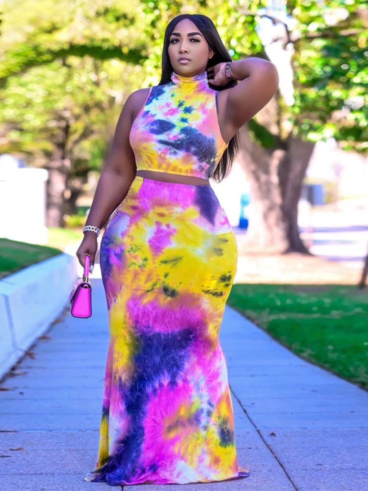 Tie Dye Sleeveless Two-piece Dress